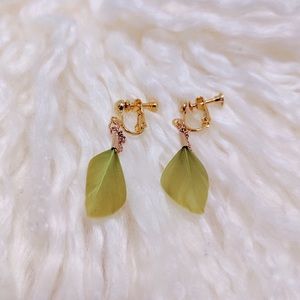 Ear Clips with Olive Feather